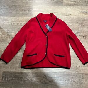 Chaps Red Black Trim Button Front Knit Blazer 2X​​​​